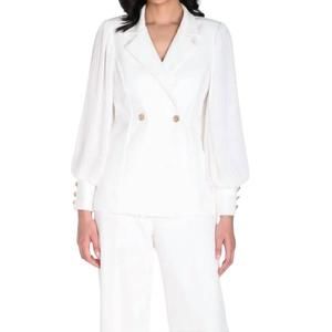 NEW FRANK LYMAN notched collar double-breasted blazer in off white